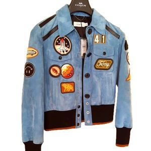 Nasa Blue Suede Jacket With Patches 